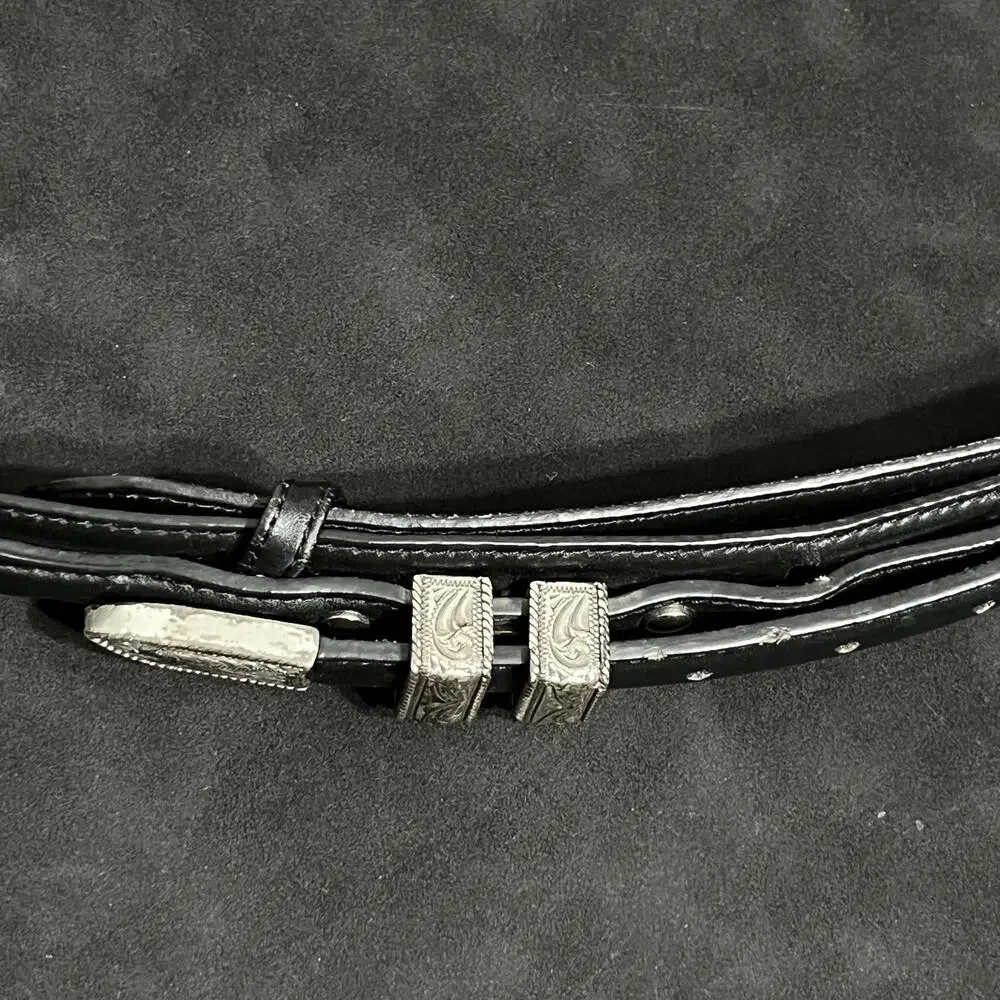 Nocona Belt Co Belt Mens 44 Black Leather Western Silver Tip Cowboy N2450701